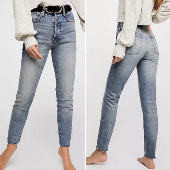 Free People Stella High Waist Raw Hem Skinny Jeans 25 - Picture 4 of 16